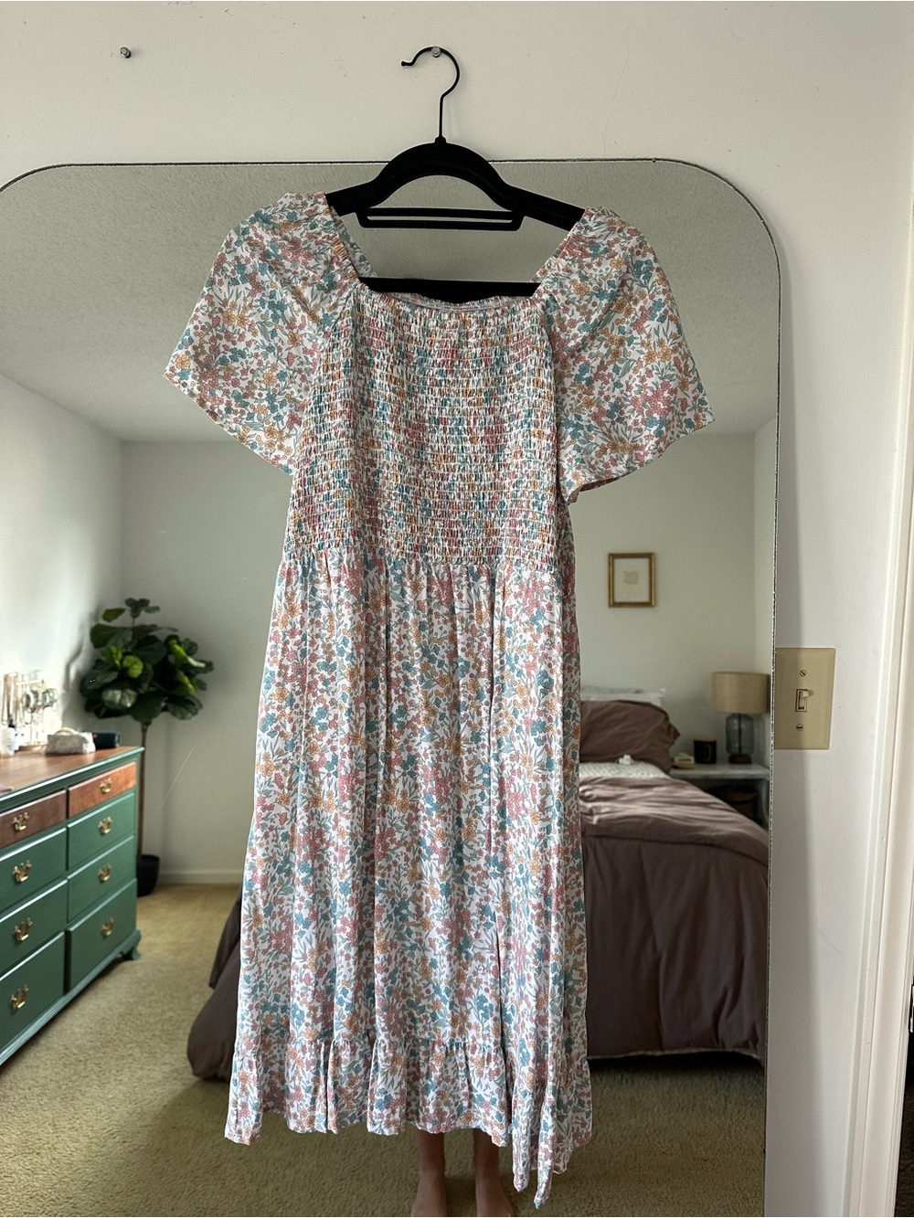 wonder nation Pink and Blue Floral Smocked Midi Dress